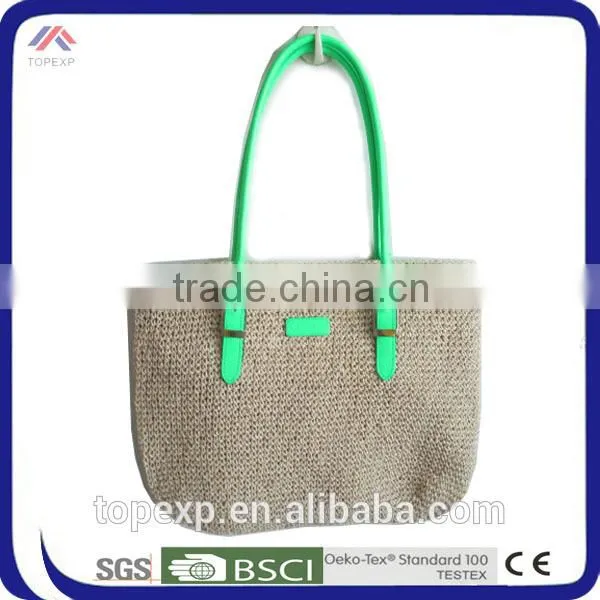 Foldable Straw Bag Bright Colored Handles photo-2