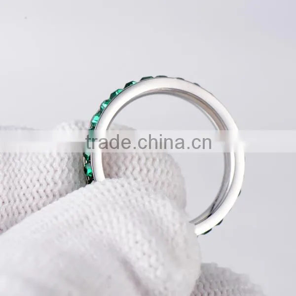 316L Stainless Steel Emerald Green Cubic Zirconia CZ Eternity Wedding 4MM Band Ring photo-3