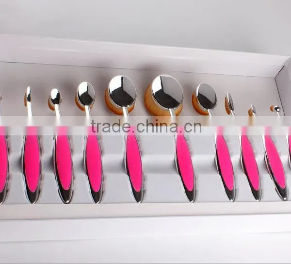 Top Quality Custom Logo Cosmetic Makeup Brushes Rose Gold and White Color 10pcs Oval Makeup Brush Set photo-4