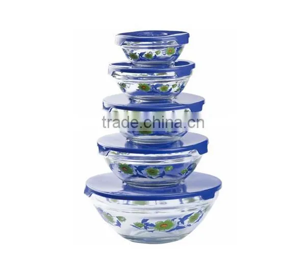 A8005D3 Daily Use Product, Light Blue Color 5 PCS Glass Bowl Set photo-2
