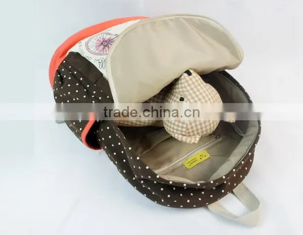 Lightweight Dots and Cartoon Printting Canvas Laptop Backpack Cute School Bag photo-3