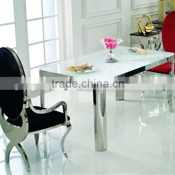 TH356 Stainless Steel Glass Top White Dining Table photo-4
