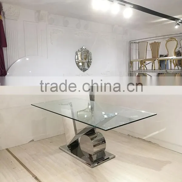 Hot Sale Modern Glass Top Mirror Silver Stainless Steel Dining Table photo-2