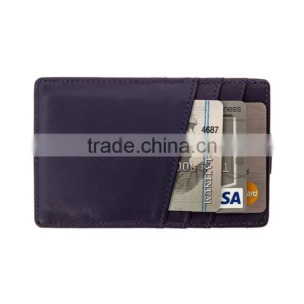 New Design Full Grain Leather Slim Pull Tab Leather Credit Card Holder With RFID Blocking photo-2