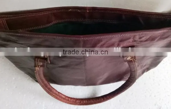 High Quality Classic Design Handmade Vintage Pure Goat Leather Women Handbag photo-3