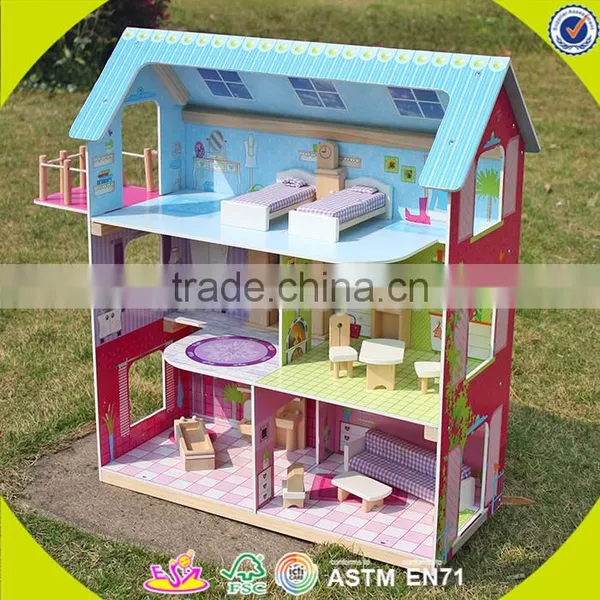 Wholesale Wooden Dollhouse Toy for Children, Lovely Wooden Dollhouse Toy, Popular Wooden Dollhouse Toy for Kids W06A104 photo-4