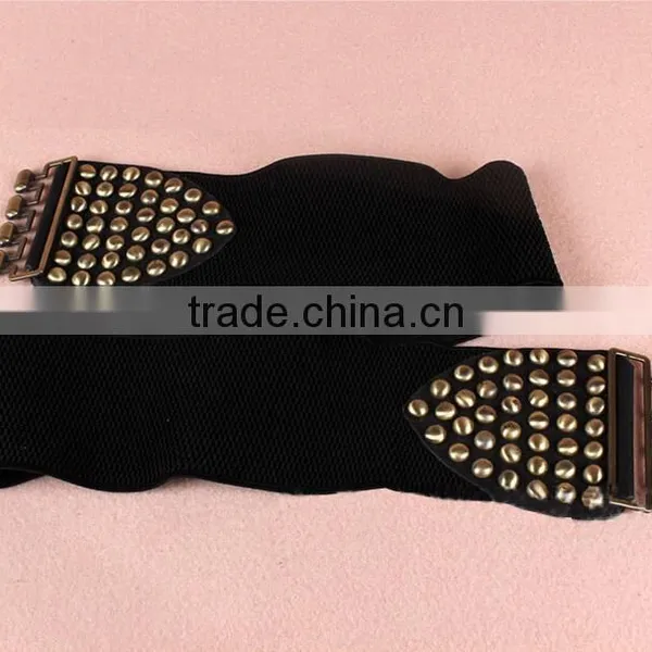 Wholesale Decorative Mushroom Rivet Alloy Buckle Women Lady Wide PU Waist Belt photo-3