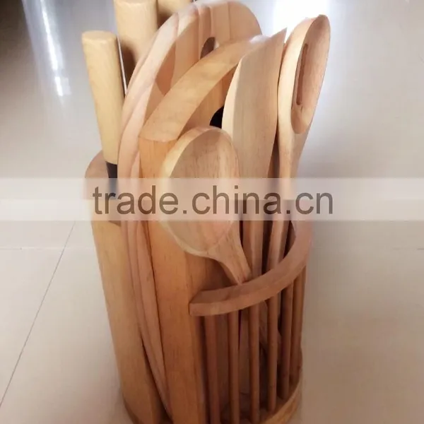 Wooden Knife Block With Three Wooden Utensils, Four Knives and 1chopping Board photo-2