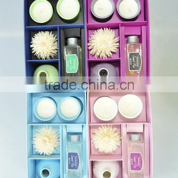 2015 Hot Fragrance Ceramic Diffuser Gift Set With Sola Flower Soy Candle photo-3