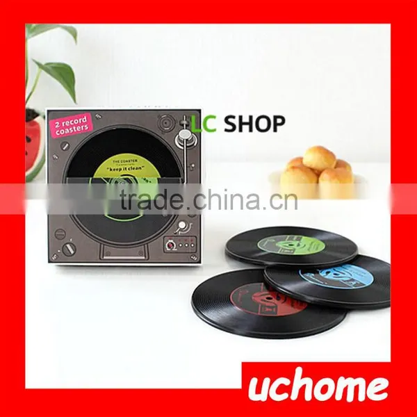 UCHOME Retro Vinyl Record Round Silicone Coasters Record Cup Mat Drinks Coasters Cup Mat Coaster photo-2