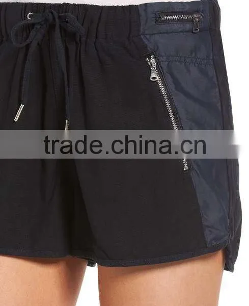 MGOO Hot Sale Women's Drawstring Linen Blend Jogging Pants Black Sport Shorts With Zipper Pockets photo-5