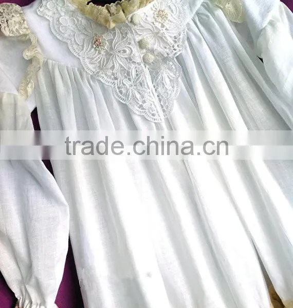 Girls Classic Long Sleeved Vintage Lace Embellished Nightgown Baby Kids Christmas Sleepwear 100% Cotton Lace Crochet Dress photo-5