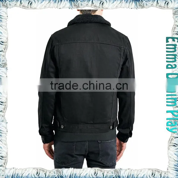 Medium Wash Fur Collar Black Denim Mens Short Jackets photo-4