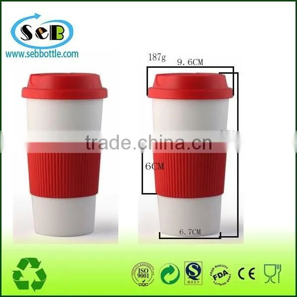Custom Printed Double Wall PP Plastic Coffee Mug With Lid And Silicon Sleeve photo-2