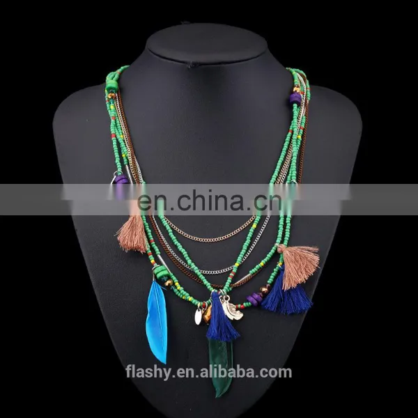 New Fashion Feather Women Necklace Beaded Necklace Chains Jewelry photo-2