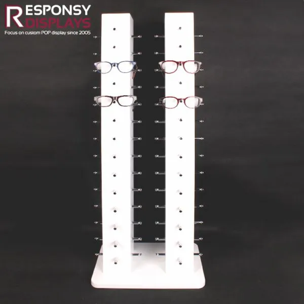 Floor Double Pillars Wood Sunglasses Display Rack With Chroming Metal Pins photo-3