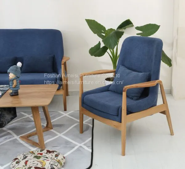 Modern Ash Wood Fabric Cushion Arm Living Room Lounge Chair photo-5
