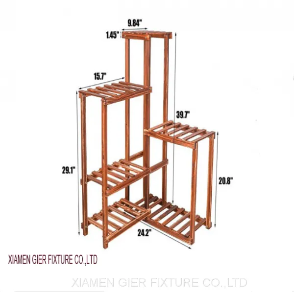 Plant Corner 6 Tier Shelf Indoor Outdoor Garden Patio Displaying Shelves Rack Wood Flowers Stand