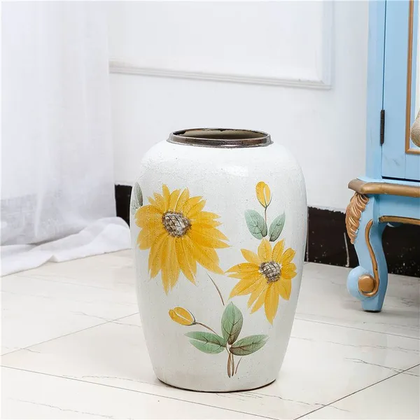 Fashion Modern Simple Style White Hand Paint Sunflower Ceramic For Living Room Decor photo-2