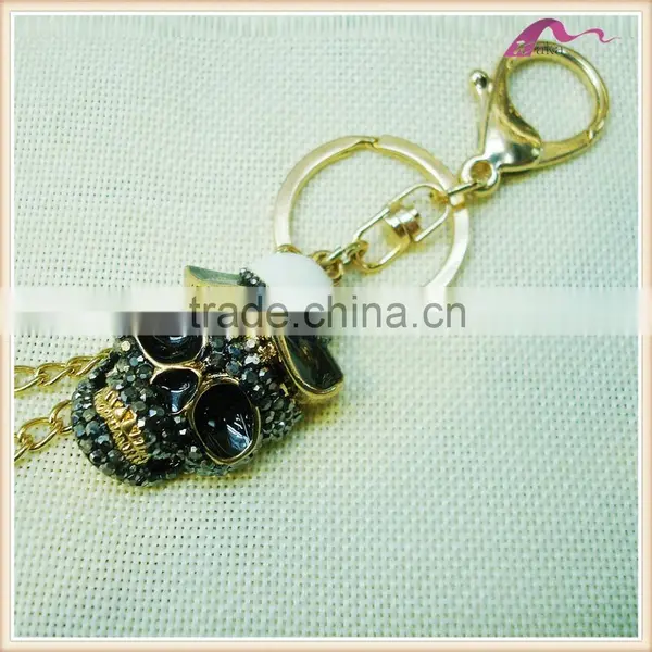 Fashion Enamel Crystal Skull Leather Tassel Keychain photo-2