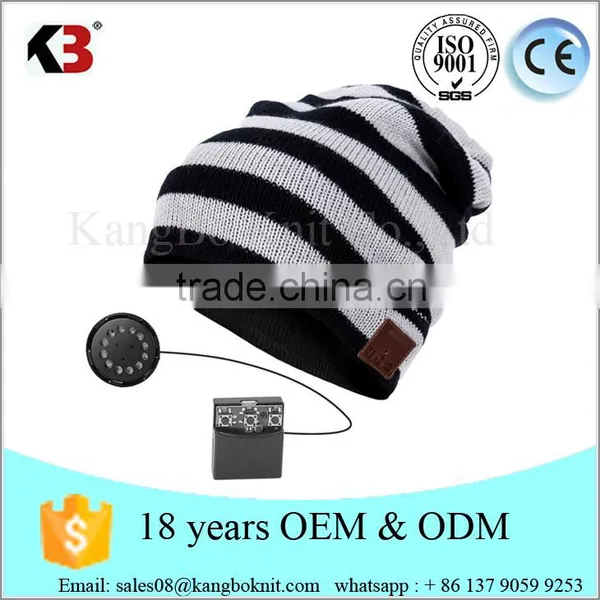 Wholesale wireless washable basic knit music beanie hat with headphone