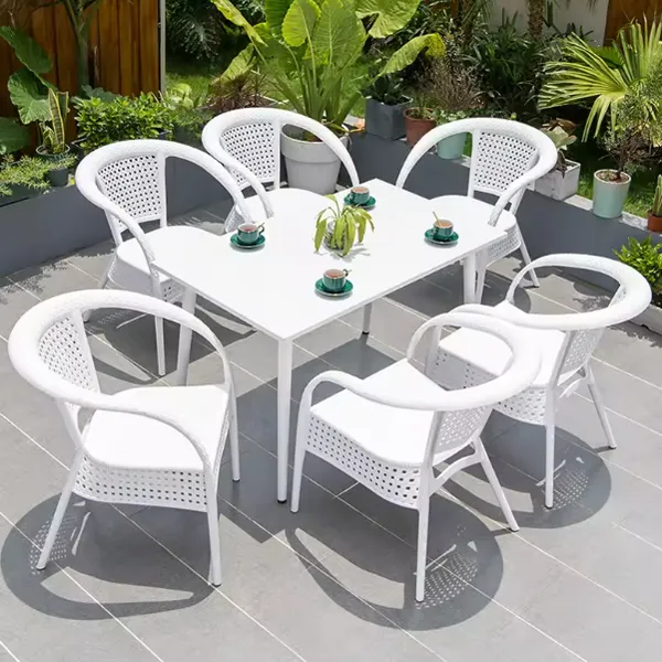 White Dining Chair Rattan Garden Outdoor Patio Chairs photo-2