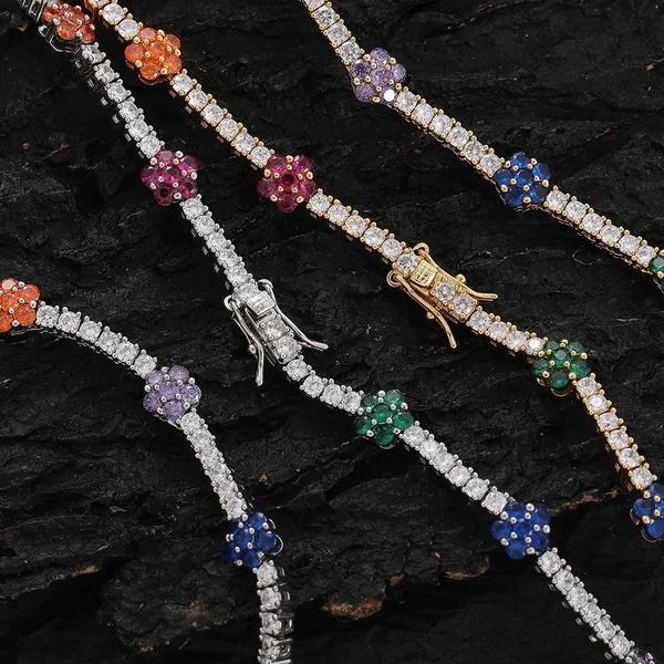 Brass Cubic Zircon Women 2.5mm Flower Shape Tennis Chain Necklace Party Jewelry BC131 photo-2