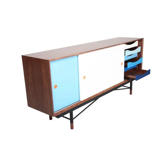 Finn Juhl 1955 Replica Arne Sideboard Mid Century Modern Walnut Color Sliding Door Dining Storage Credenza Cabinet photo-4