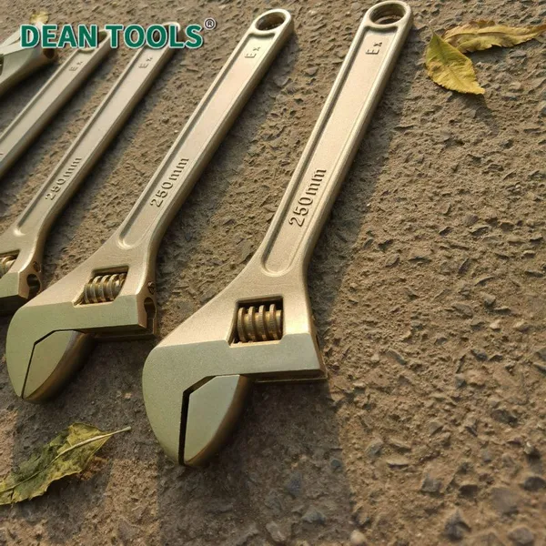 DEAN TOOLS Adjustable Wrench Non-Sparking Beryllium Bronze 10-Inch 30 mm Jaw Conforms to Industry Standards Low Weight