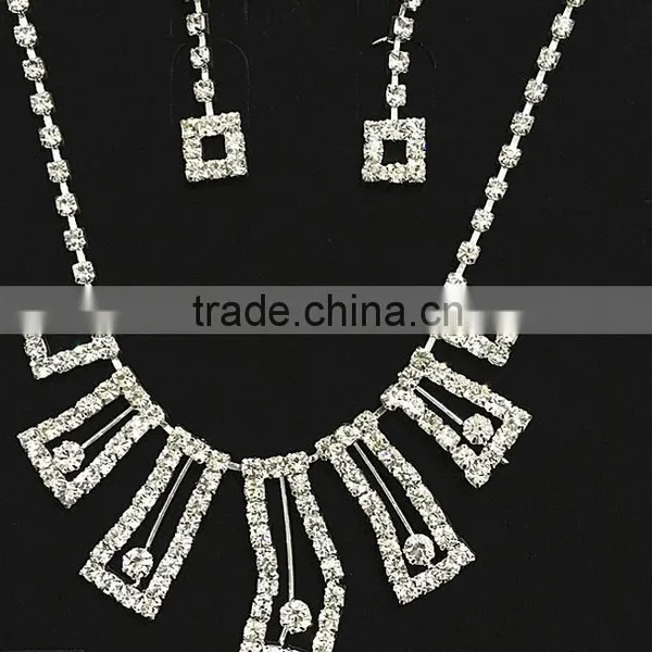 2016 Luxury Wholese Silver Chain Designs Crystal Necklace Earring Set For Ladies photo-3