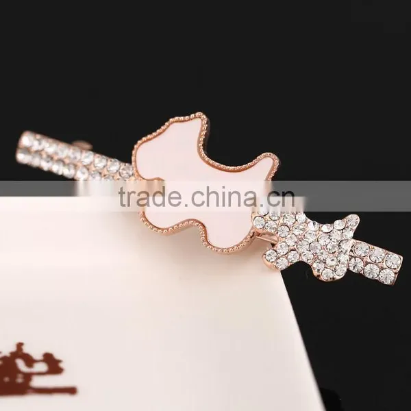 2015 New Style Bear Hairwear Golden Silver Barrettes Shining Rhinestone Zircon Lovely Hairpin Fine Jewellery photo-6