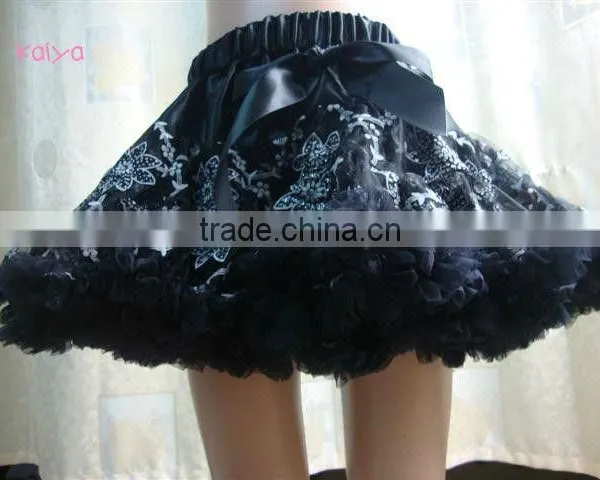 New Arrival !! Lovely Black Princess Lace Chiffon Petti Skirt With Bow and Ruffle