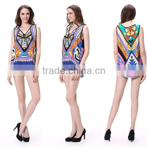 Latest Fashion Long Top Design 2016 Printed Woman Top Wholesale photo-5