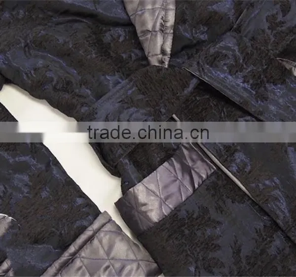 Wholesale Warm Winter Men's Floral Navy Silk Bathrobe With Quilted Gray Shawl Collar photo-2
