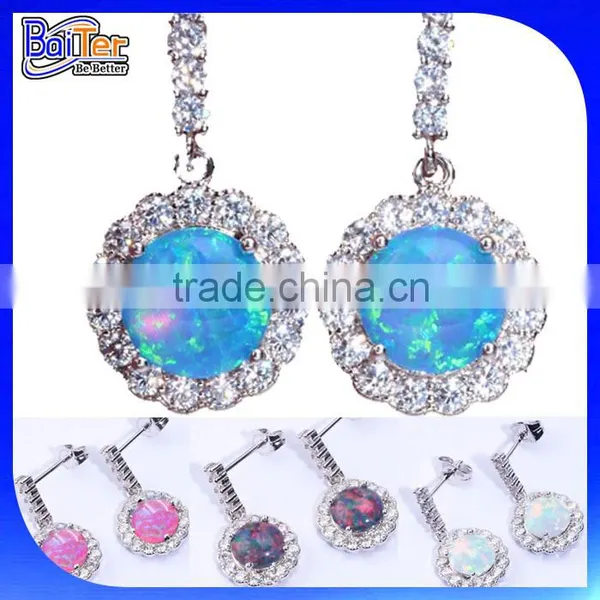 Opal Jewelry Factory Custom Wholesale 925 Sterling Silver Synethic Opal Earrings,Earrings With Opal Stone photo-3