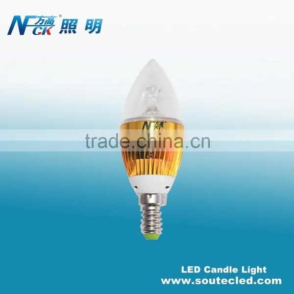 Golden Color Aluminum 3w Quality Warm White E14 Led Candle Light for Home Hotel Restaurant photo-3