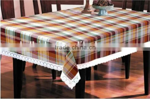 Exporter for Beautiful Square Checks Printed Vinyl Table Cloth With Lace photo-2