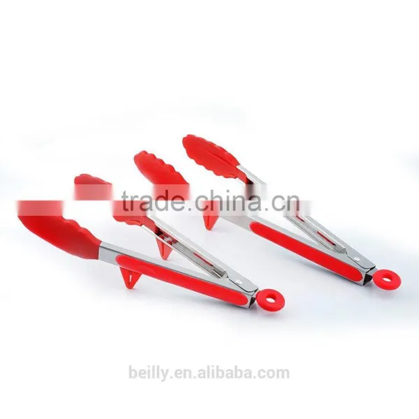 Factory Whosale Premium Silicone Food Tong Set of Two 9 and 12 Inch Red photo-2