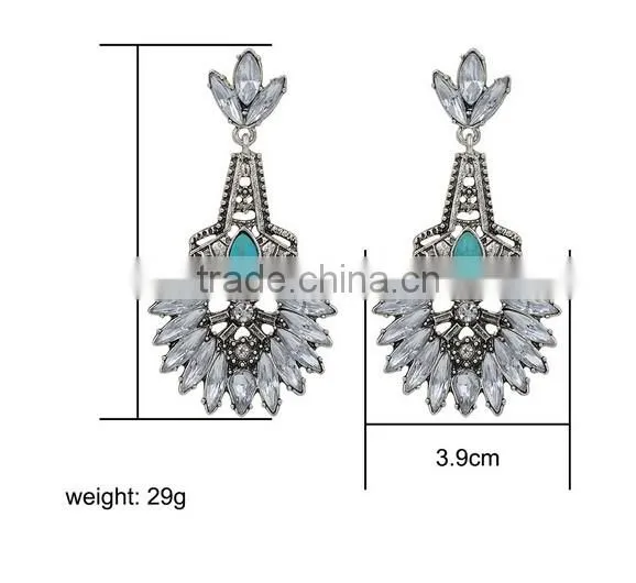 Wholesale Good Quality Vintage Crystal Turquoise Tassels Dangle Earrings For Women photo-3