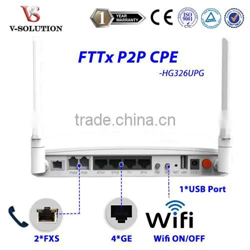 FTTH Solution 1BiDi-SFF 20KM 4GE+2POTS+WiFi+USB Port Wireless P2P Peer to Peer CPE