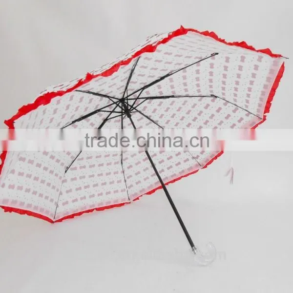 Umbrella With Lace Trimmings 3 Folding Cute Lace Umbrella photo-2