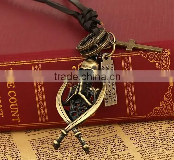 N0011 Skull Fashion Design Leather Necklace Fashionable New Design Necklace