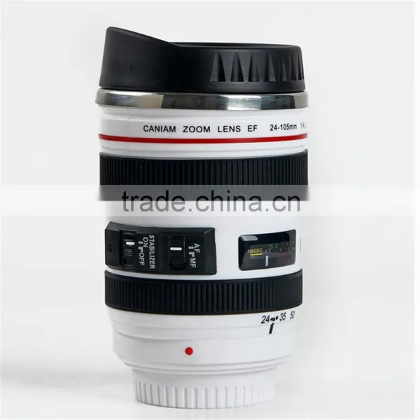 300-400ml Camera Lens Design Stainless Steel Coffee Self Stirring Mug photo-3