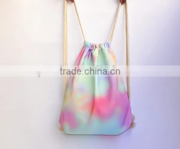 Promotional Canvas Pattern Printing Drawstring Backpack Bag photo-3