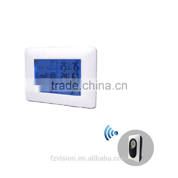 White RF Digital Clock Wireless Weather Station With Blue Backlight Thermometer Hygrometer Barometer 3 Transmitters photo-2