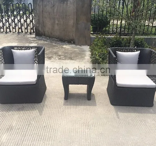Modern Black Rattan High Back Wide Coffee Table Set photo-2