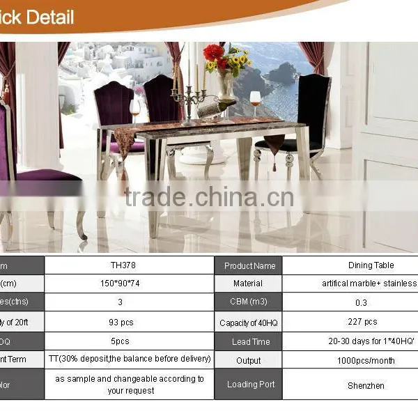 TH383 Stainless Steel Tempered Glass Modern Dining Table photo-4