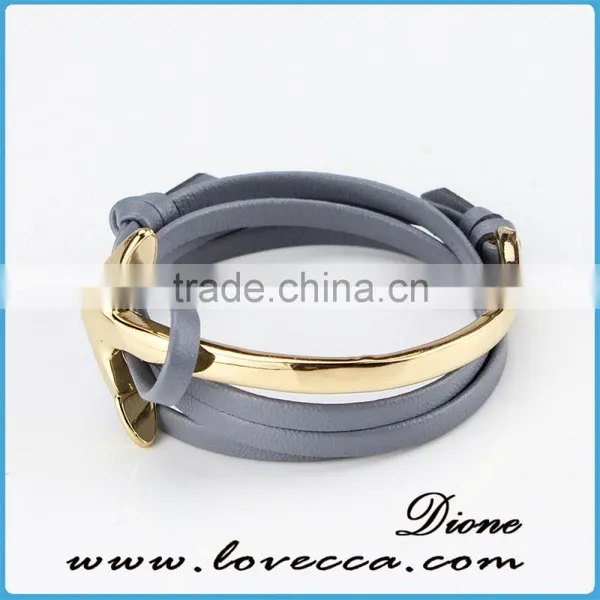 Fashion Jewelry Wholesale Leather Steel Anchor Hook Bracelet Men ,Custom Jewelry Nautical Bracelet Leather photo-3