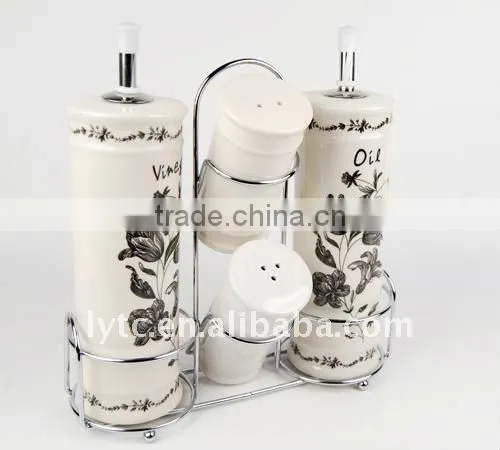 4PCS Ceramic Salt & Oil Vinegar Bottle With Metal Stand,ceramic Spice Jar,ceramic Cruet Set photo-2