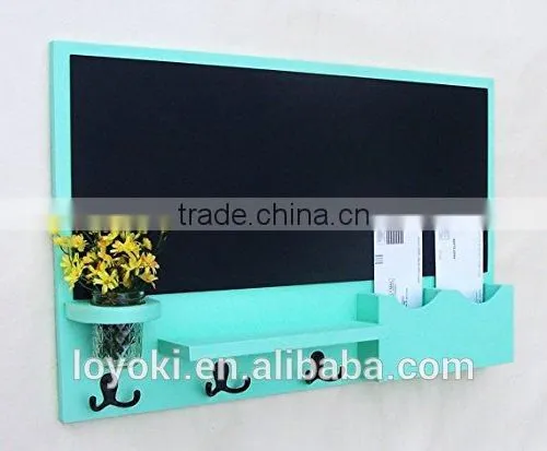 Entryway Wall Decor Chalkboard Mail & Letter Holder With Key Hooks or Coat Rack Wall Shelf Black Board photo-3
